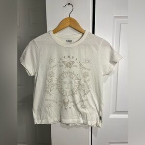 Vans Women's Sol Shine Mini T-Shirt Off White Gold Lettering Hippie Gypsy Sz M